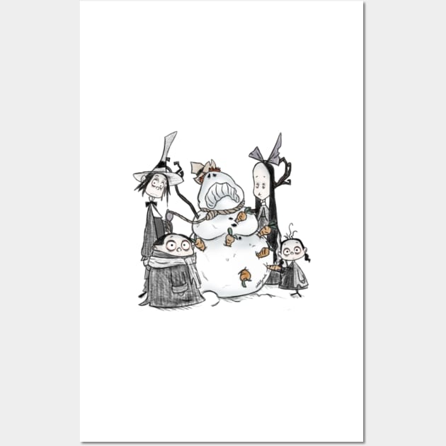 creepy smearensburg children stabbing snowman Wall Art by OddityArts